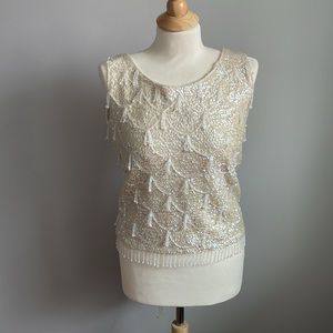 Beaded Cream Scoop Neck Tank Top